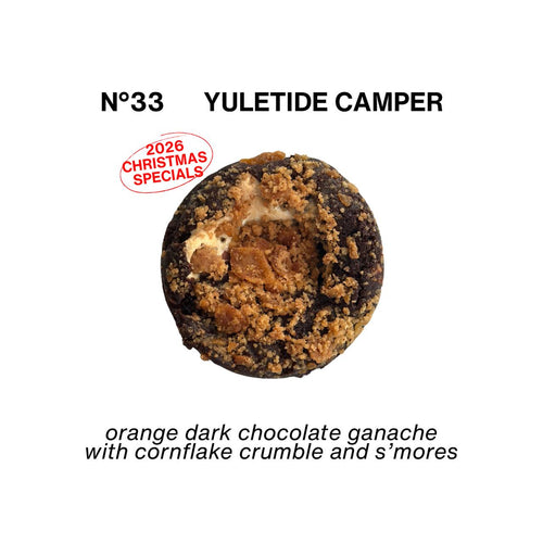 N°33 Yuletide Camper | chocolate soft-baked cookie with orange dark chocolate ganache and a crackly cornflake crumble